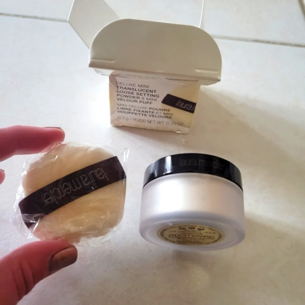Laura Mercier Delux Mini Translucent Loose Setting Powder & Velour Puff New